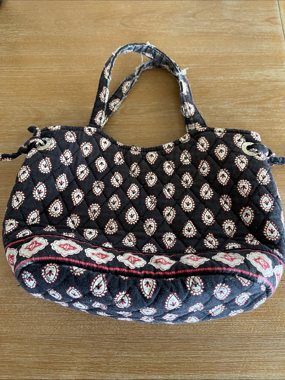 Vera Bradley Black Quilted Tote with Cream and Pink Motif